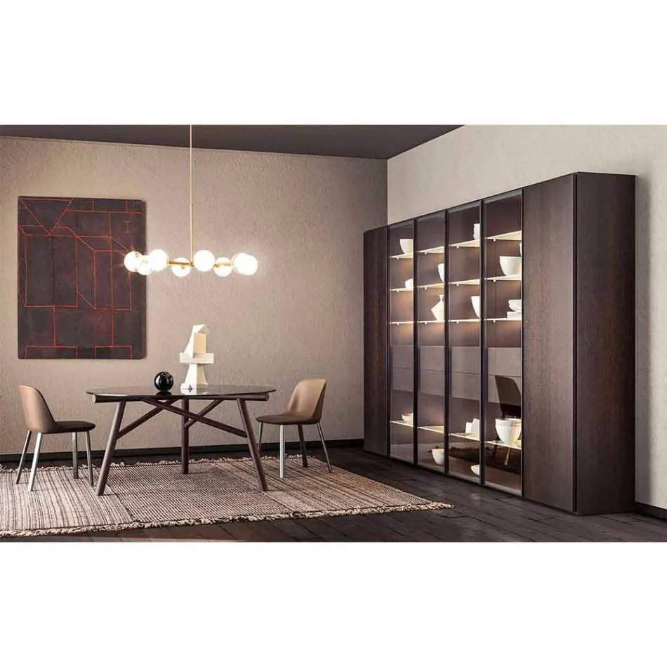 Lampa wisząca 8 świateł z naturalnego mosiądzu i szkła - Molecola od Il Fanale Viadurini