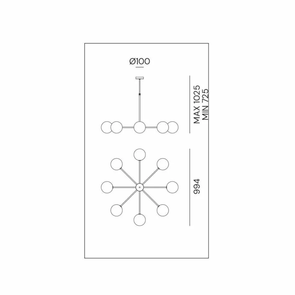 Lampa wisząca 8 świateł z naturalnego mosiądzu i szkła - Molecola od Il Fanale Viadurini