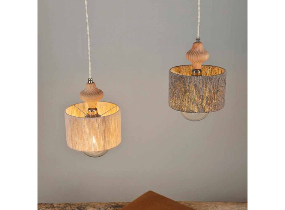 Lampa wisząca 2 światła z wkładką drewnianą Bois Viadurini