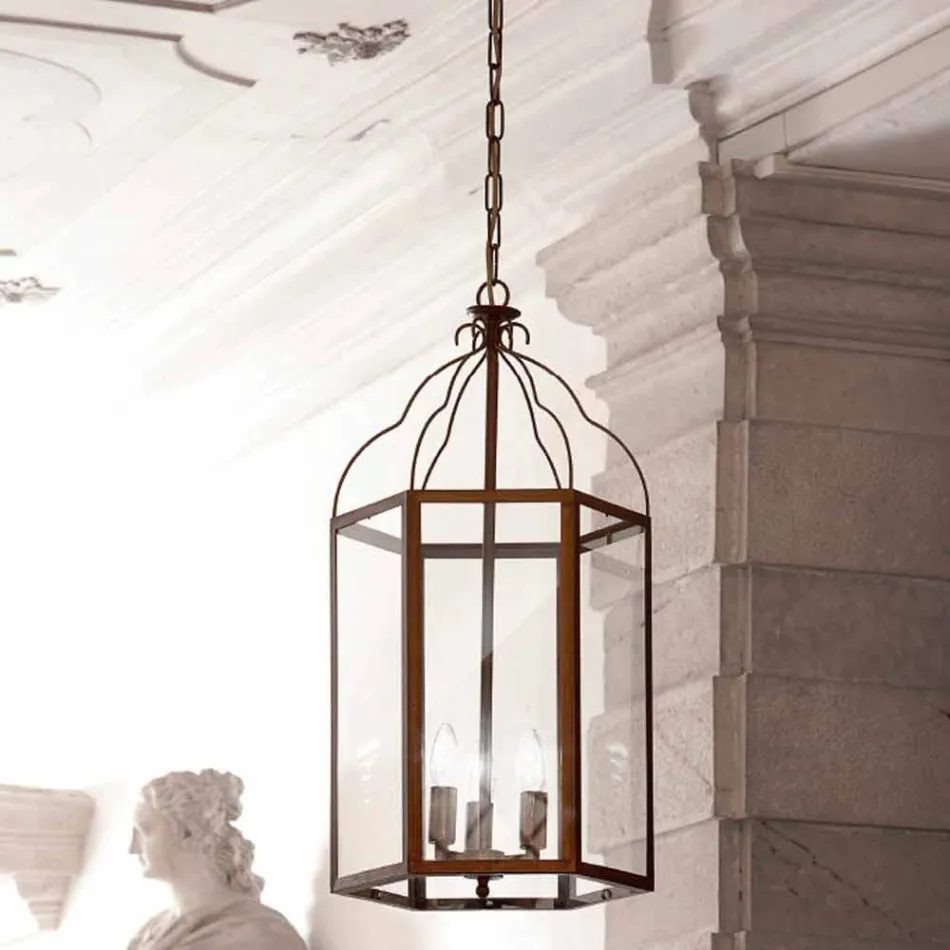 Lampa wisząca z 3 światła mosiądzu i szkła Turandot Viadurini