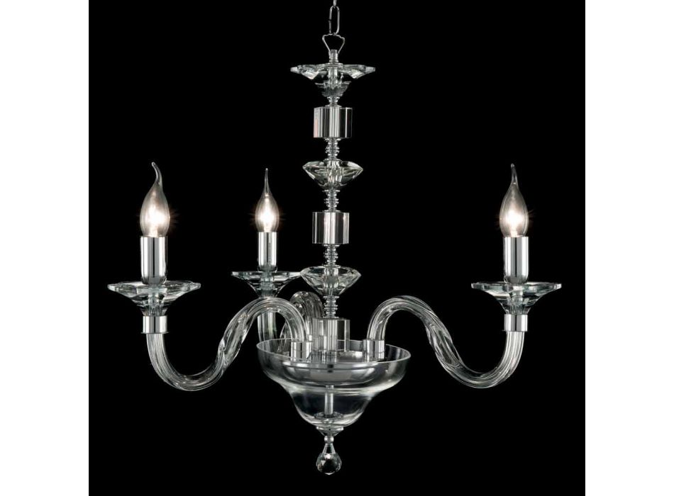 lampa wisząca 3 lampki szkło i kryształ Ivy, wykonane we Włoszech Viadurini