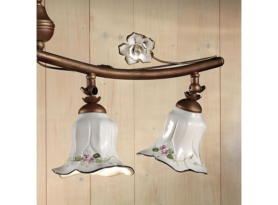 4-punktowa lampa wisząca w ręcznie robionym ceramicznym dekorze róż - Pisa Viadurini