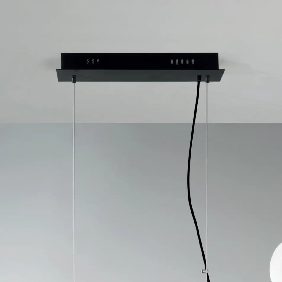 Lampa wisząca z 5 światłami z metalu i nowoczesnego dmuchanego szkła - Birga Viadurini