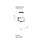 Lampa wisząca z 5 światłami z metalu i nowoczesnego dmuchanego szkła - Birga Viadurini