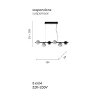 Lampa wisząca z 6 światłami z metalu i nowoczesnego dmuchanego szkła - Birga Viadurini