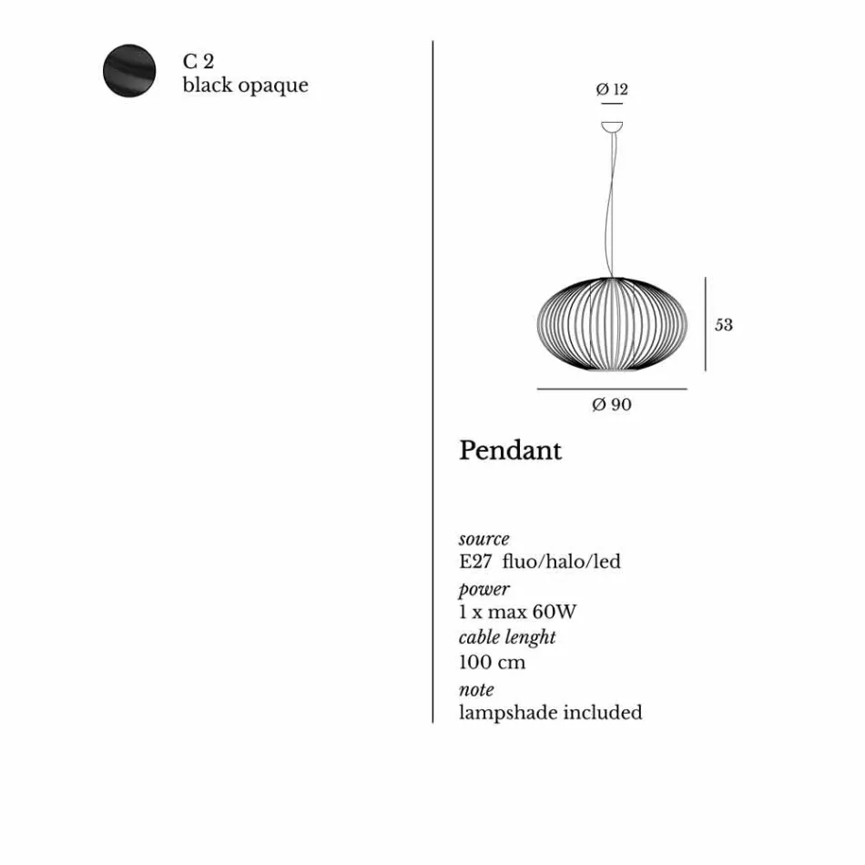 Lampa wisząca stal malowana, Ø90xh.53xl.cavo100cm, Gioia Viadurini