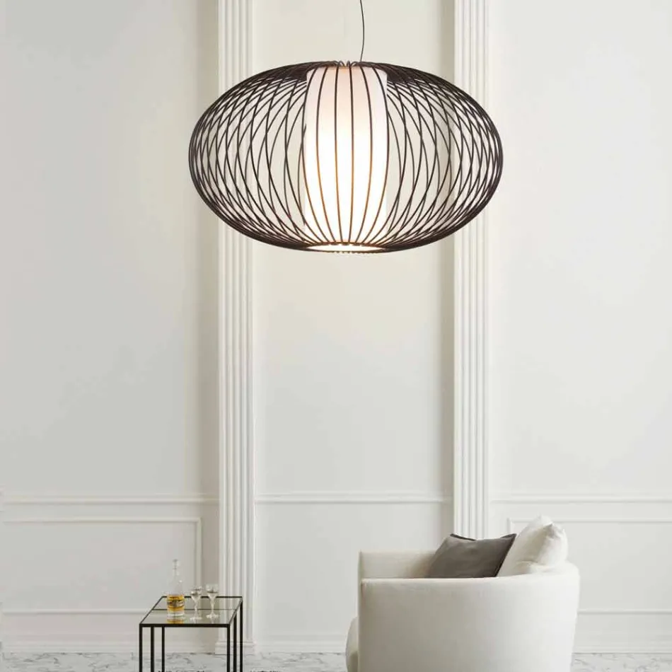 Lampa wisząca stal malowana, Ø90xh.53xl.cavo100cm, Gioia Viadurini