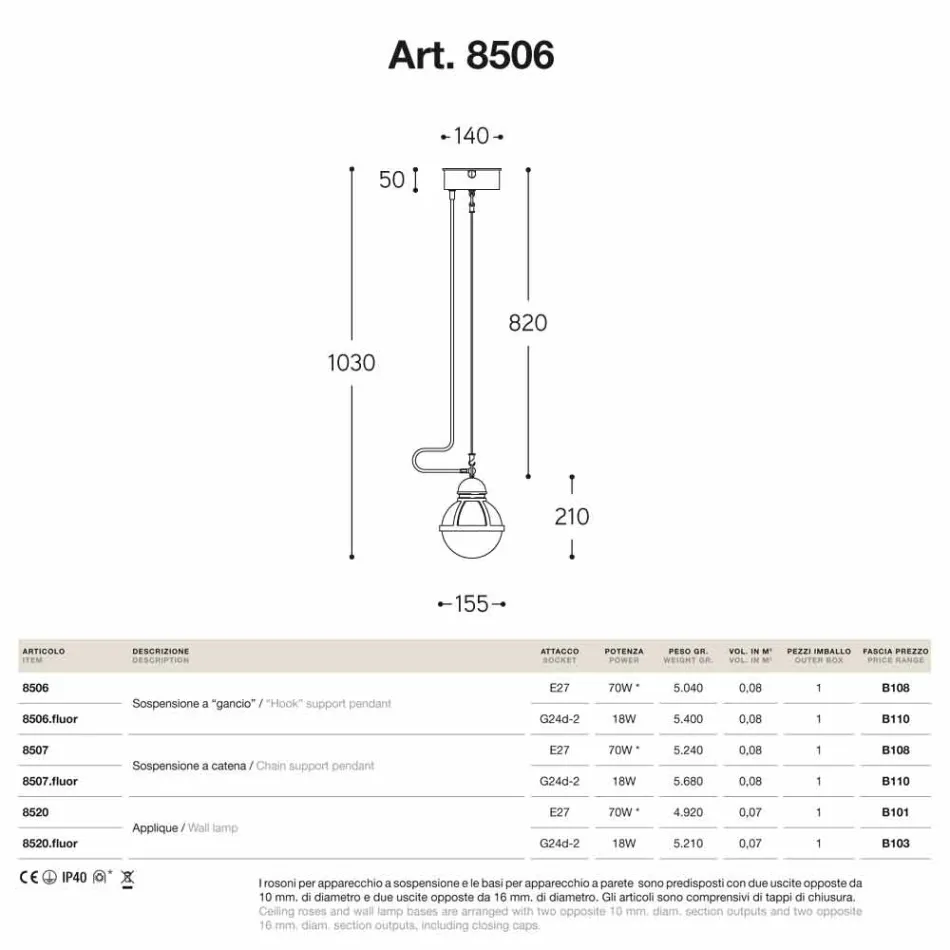 Lampa wisząca hydroizolacyjne mosiądzu i białe szkło Viadurini