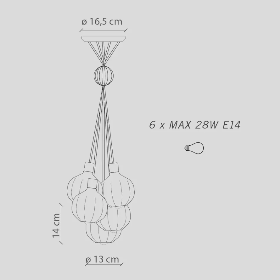 Lampa wisząca z 6 elementami z ceramiki i szkła Made in Italy - Afoxe Viadurini