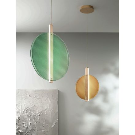 Lampa wisząca z diodami LED z malowanego metalu i teksturowanego szkła - Baobab Viadurini