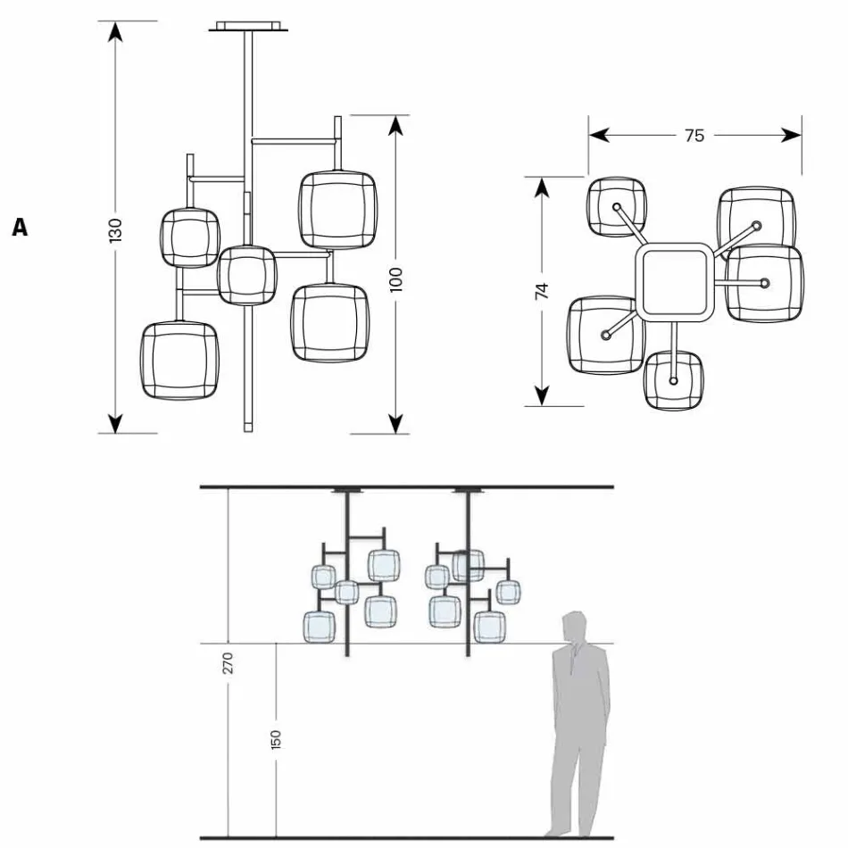 Lampa wisząca z błyszczącą metalową konstrukcją Made in Italy - Donatina Viadurini