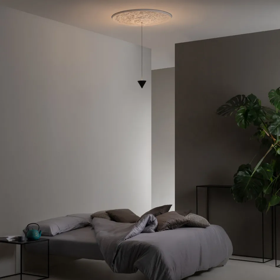 Lampa wisząca Design Biały gips i czarne aluminium 1 stożek - Tesera Viadurini