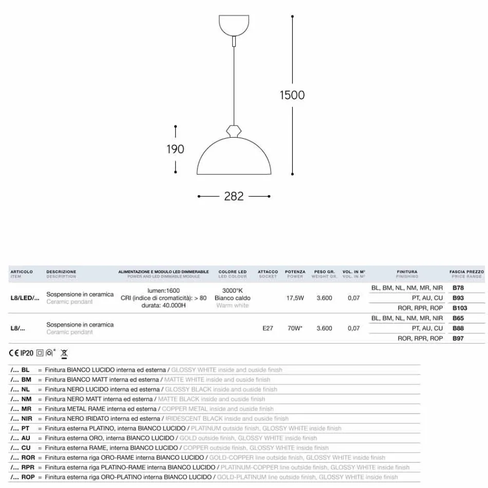 Projekt lampa wisząca w ceramik Lustri 8 Viadurini