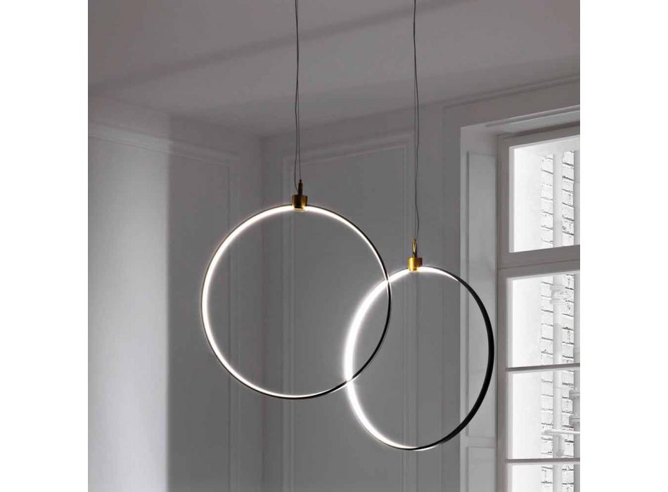 Lampa wisząca z czarnego aluminium i naturalnego mosiądzu Made in Italy - Norma Viadurini