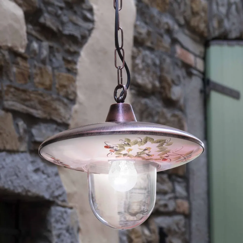 Lampa wisząca z czarnej miedzi z aluminium z ręcznie robioną dekoracją - Latina Viadurini