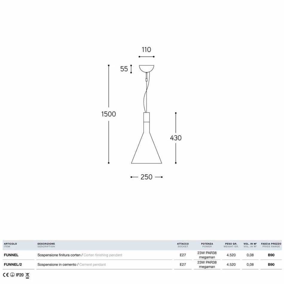 Lampa wisząca w betonowych ścieżek Aldo Bernardi Viadurini