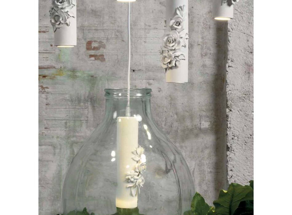 Lampa wisząca z matowej białej ceramiki z ozdobnymi kwiatami - rewolucja Viadurini