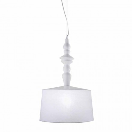 Lampa wisząca z białej ceramiki. Krótki klosz w lnianym designie - Cadabra Viadurini