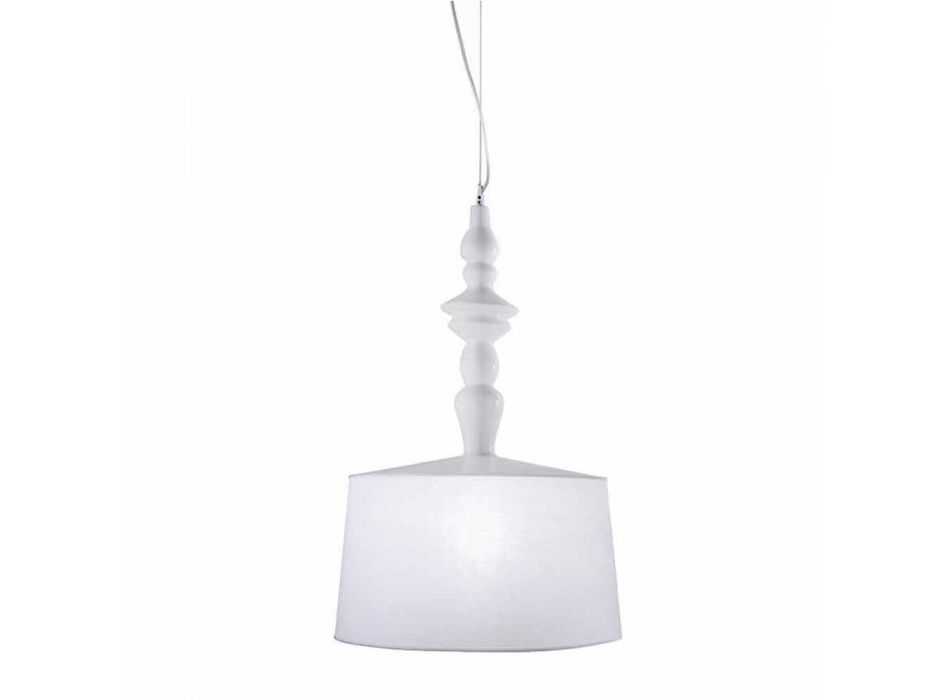 Lampa wisząca z białej ceramiki. Krótki klosz w lnianym designie - Cadabra Viadurini