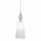 Lampa wisząca w białym ceramicznym kloszu z lnianym długim wzorem - Cadabra Viadurini
