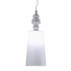Lampa wisząca w białym ceramicznym kloszu z lnianym długim wzorem - Cadabra Viadurini