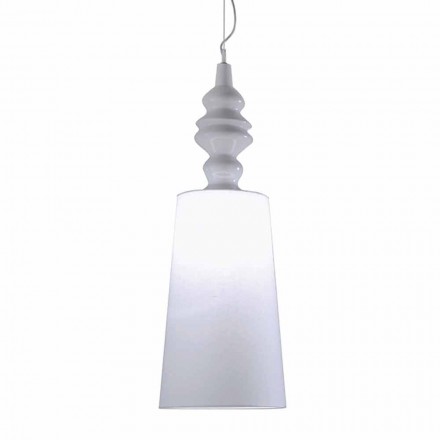 Lampa wisząca w białym ceramicznym kloszu z lnianym długim wzorem - Cadabra Viadurini