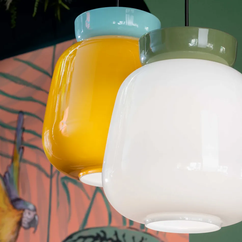 Lampa wisząca z ceramiki i szkła Made in Italy - Corcovado Viadurini