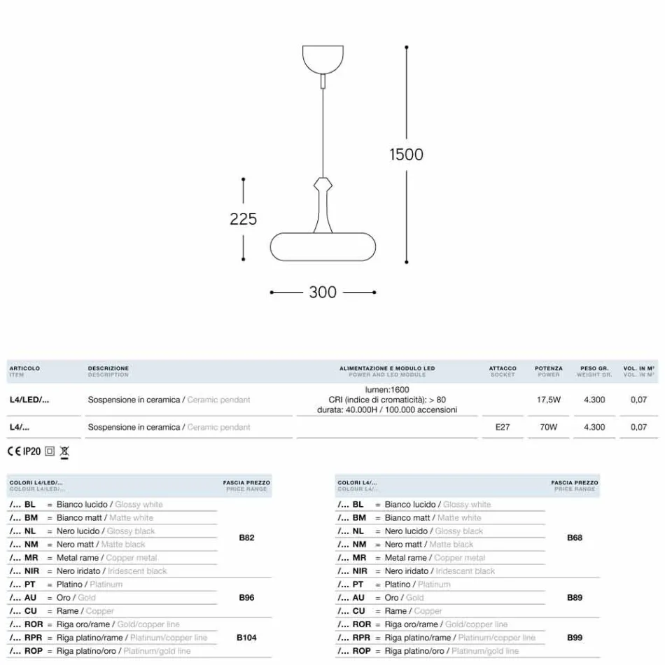Lampa zawieszka ceramiczna Glaze 4 Aldo Bernardi Viadurini