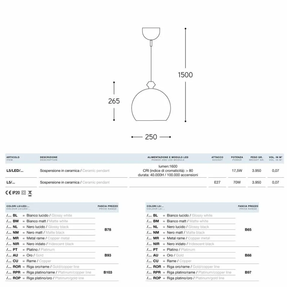 Lampa wisiorek szkliwa ceramicznego, z rozetą do 2 wyjść na 180 ° Viadurini