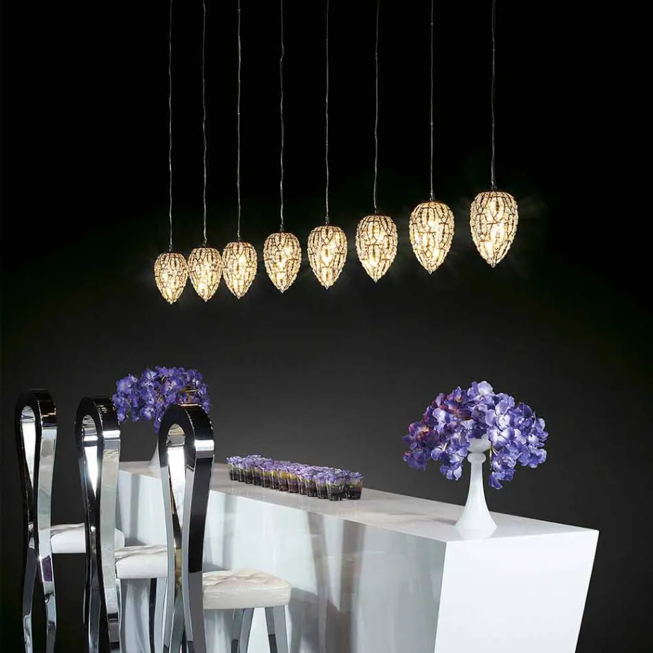 Wisząca lampa ze szkła i stali w kształcie jajko Viadurini