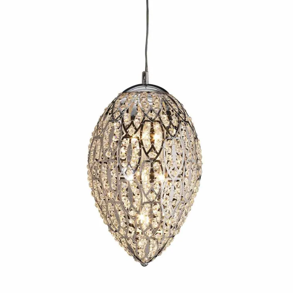 Wisząca lampa ze szkła i stali w kształcie jajko Viadurini