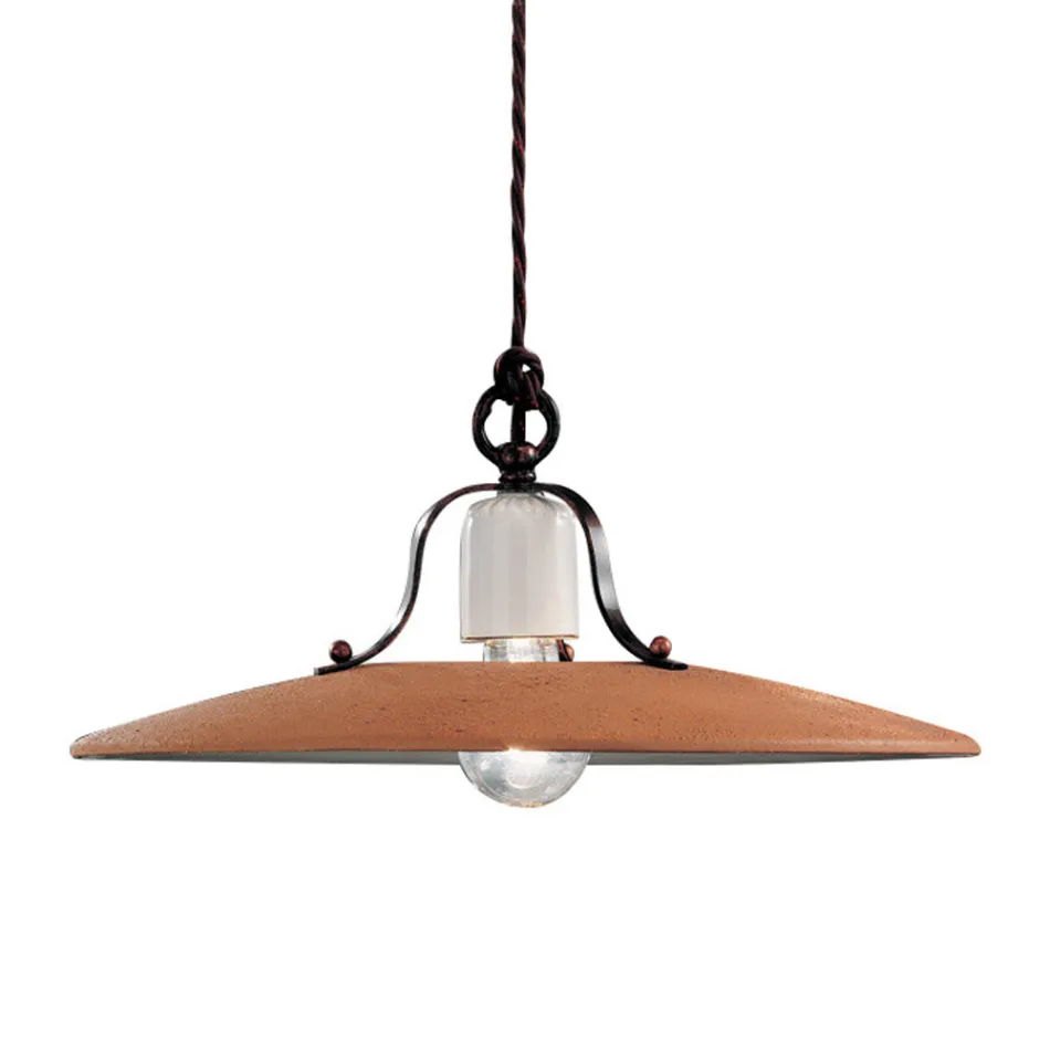 Lampa wisząca z żelaza i ręcznie robionej surowej ceramiki - Bolonia Viadurini