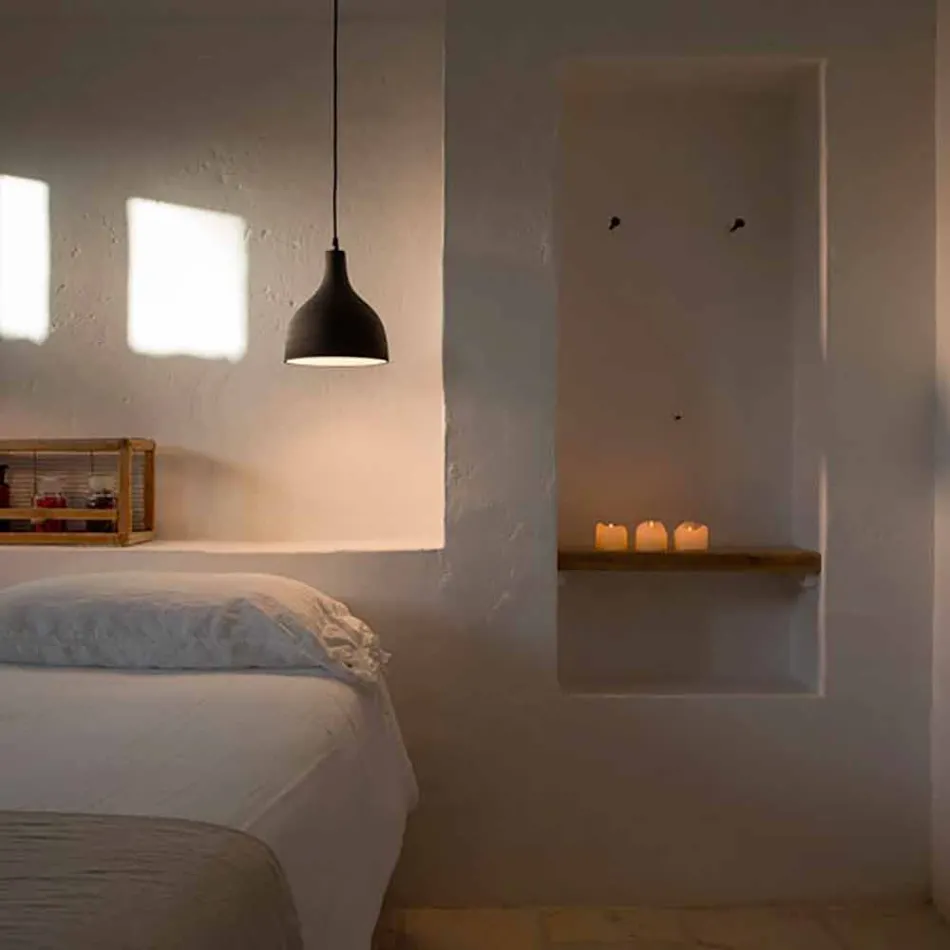 Lampa wisząca z antracytowej kamionki i białej emalii wnętrza - Edmondo Viadurini