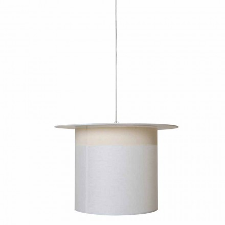 Lampa wisząca z białego płótna w kształcie cylindra, wyprodukowana we Włoszech - Magic Viadurini
