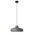 Lampa wisząca z szarego metalu i drewna z nylonowym kablem - Marlena