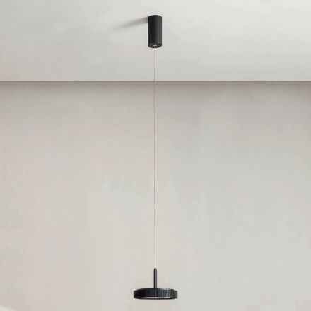 Lampa wisząca z metalu malowanego na czarno i światła LED - Grab Viadurini