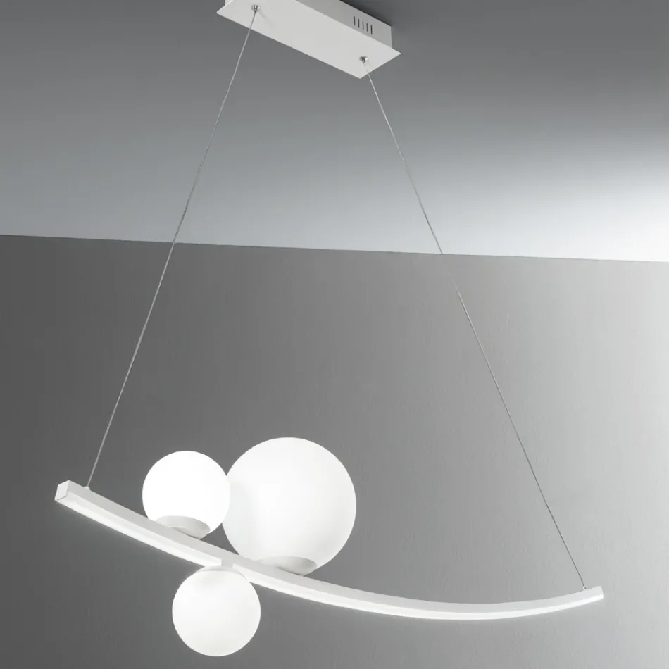 Lampa wisząca z malowanego metalu i dmuchanego szkła - kuropatwa Viadurini