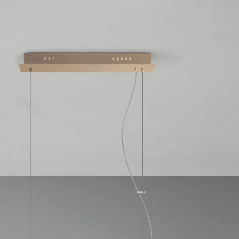 Lampa wisząca z pomalowanego na złoto metalu i dmuchanego szkła - Birga Viadurini