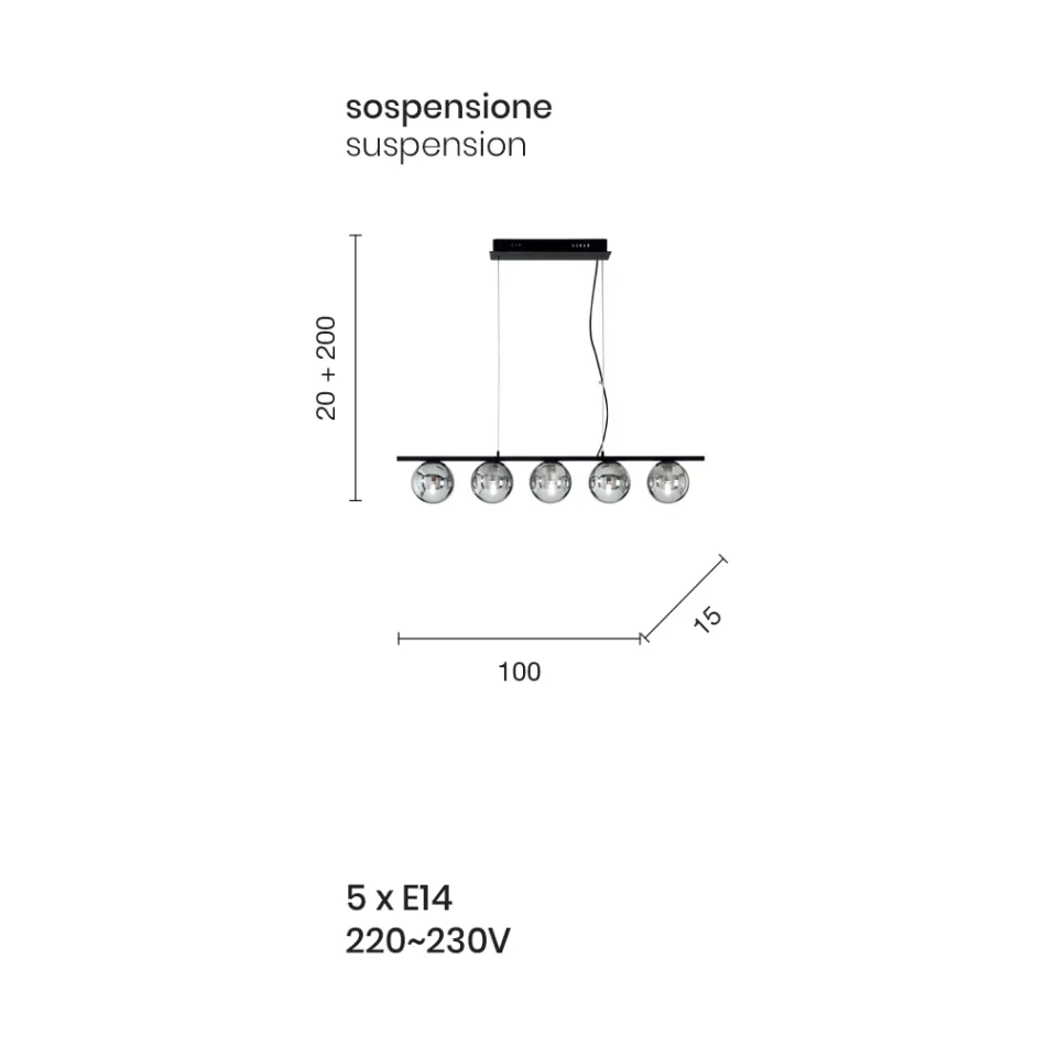 Lampa wisząca z pomalowanego na złoto metalu i dmuchanego szkła - Birga Viadurini