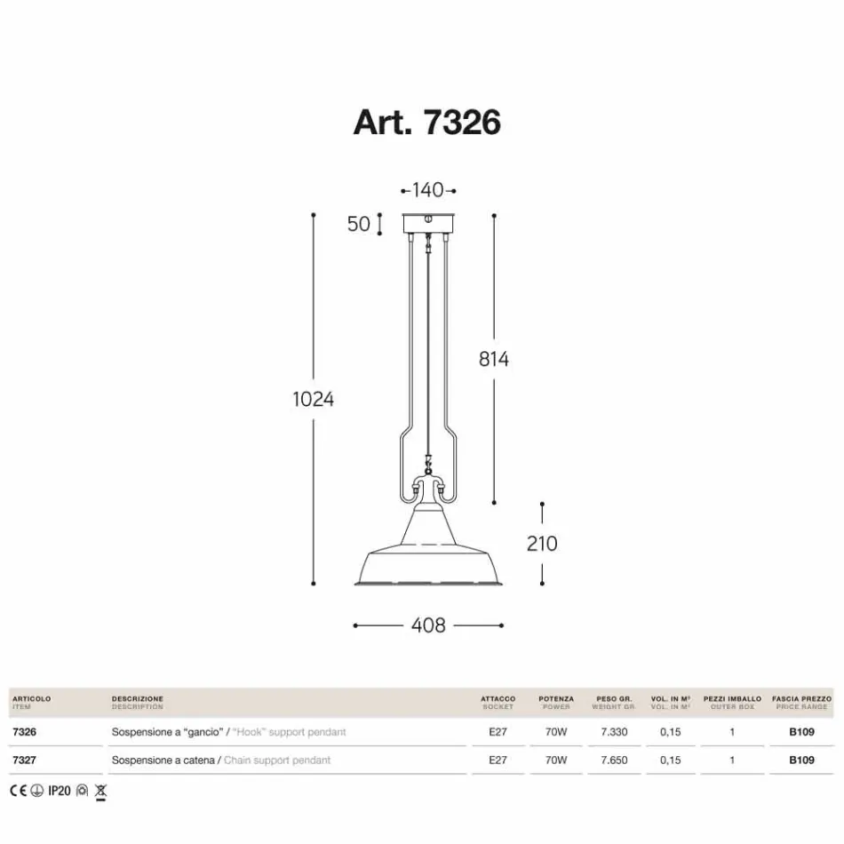 Lampa wisząca w zabytkowej hucie miedzi i mosiądzu Viadurini