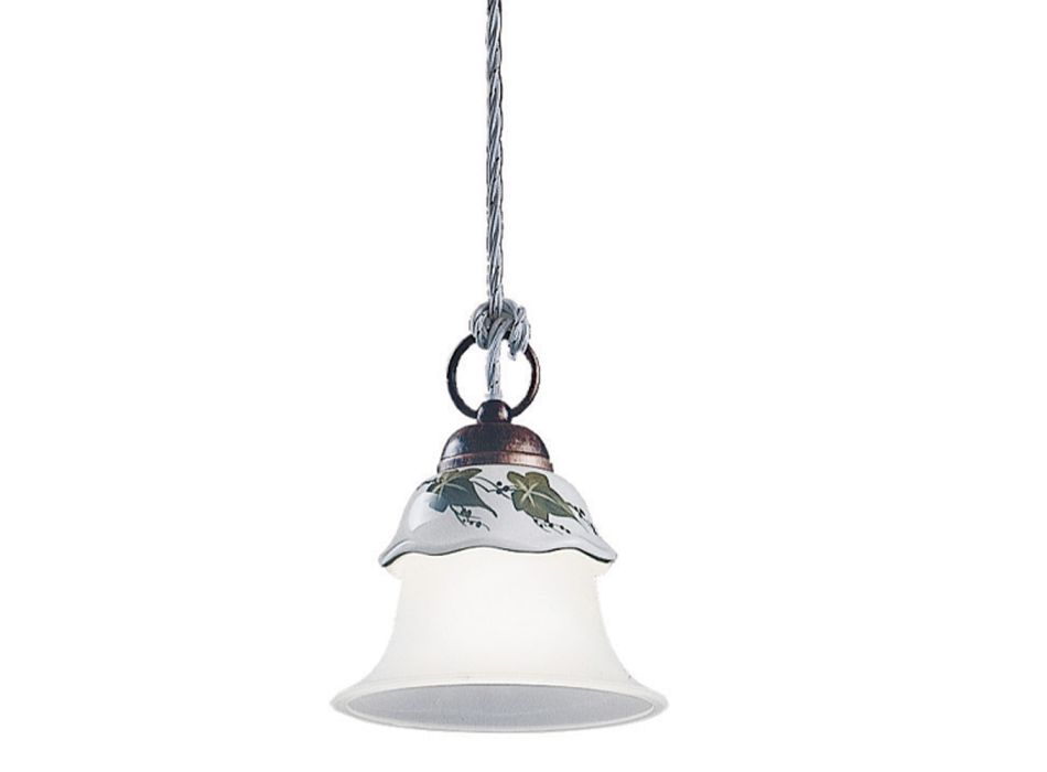 Lampa wisząca ze szkła, żelaza i ręcznie malowanej ceramiki - Ferrara Viadurini