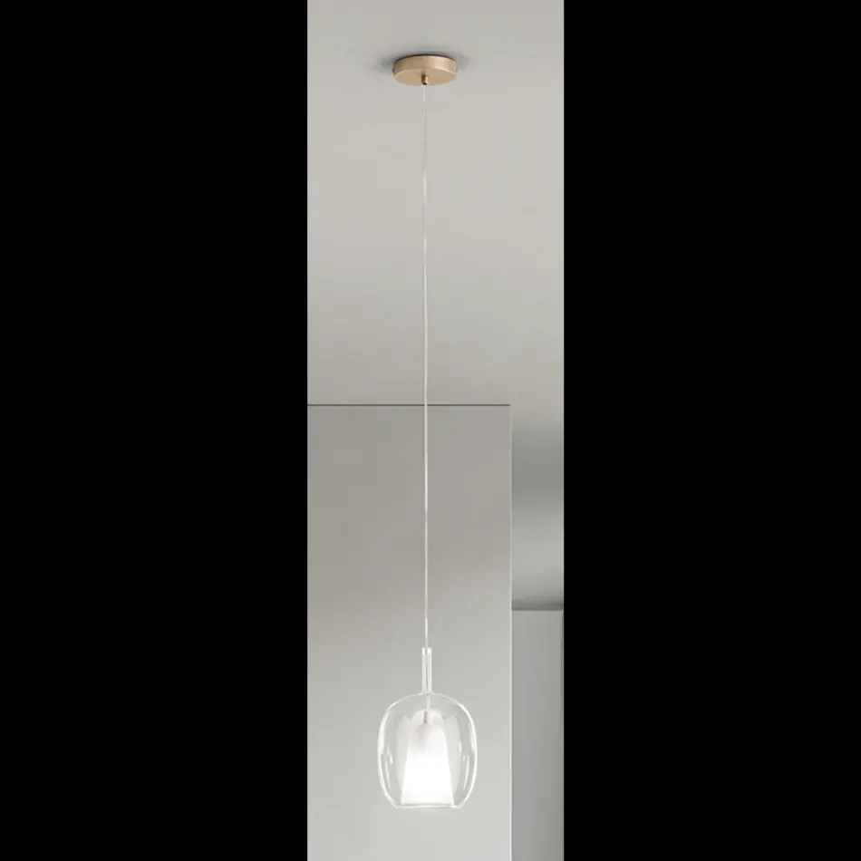 Lampa wisząca z satyny i kolorowego szkła Made in Italy - Trilly Viadurini