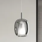Lampa wisząca z satyny i kolorowego szkła Made in Italy - Trilly Viadurini