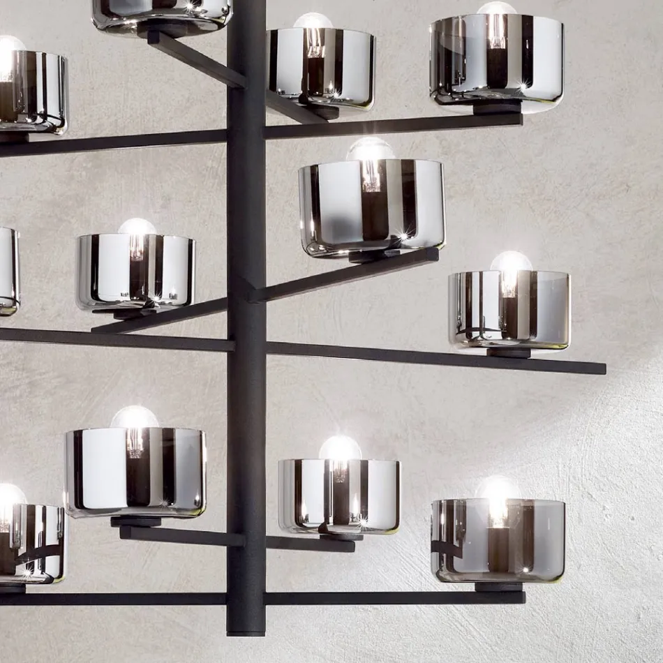 Lampa wisząca z dmuchanego szkła z metalową konstrukcją - anielska Viadurini