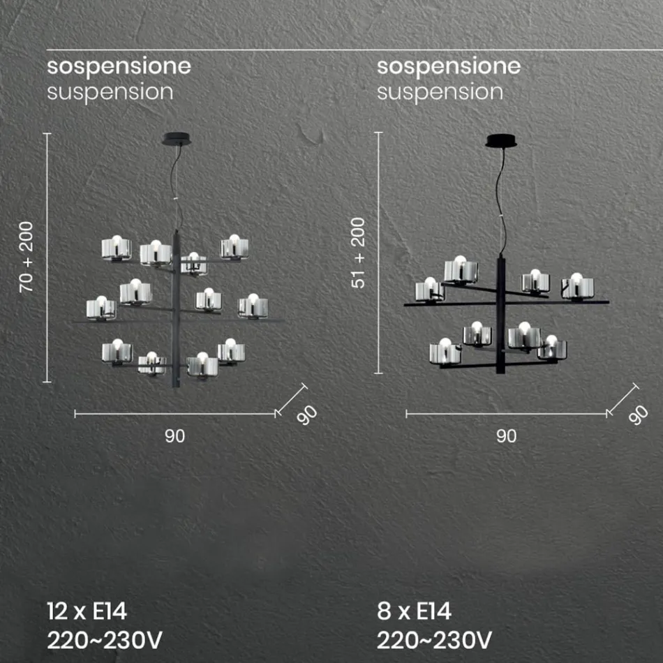 Lampa wisząca z dmuchanego szkła z metalową konstrukcją - anielska Viadurini