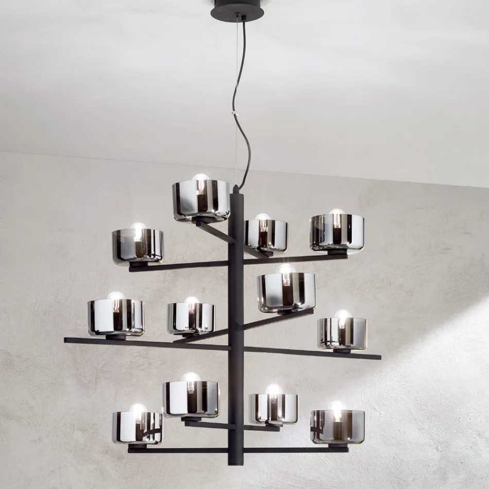 Lampa wisząca z dmuchanego szkła z metalową konstrukcją - anielska Viadurini