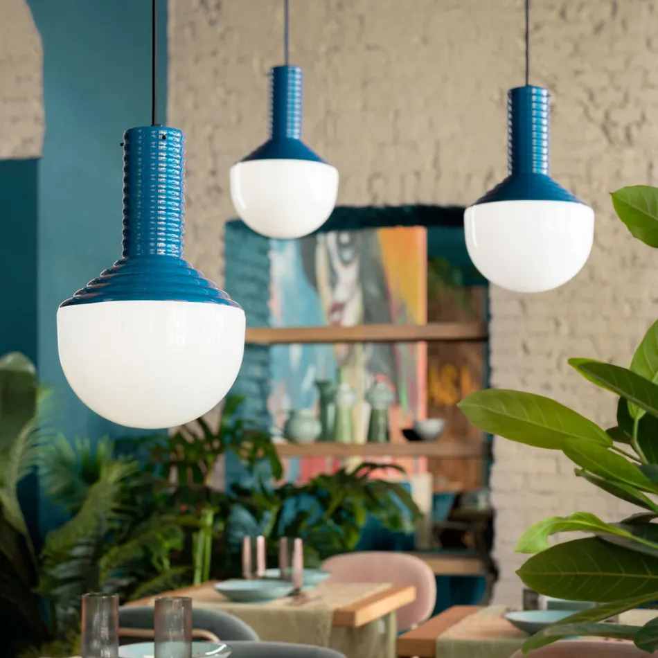 Lampa wisząca z malowanego szkła Made in Italy - Selaron Viadurini