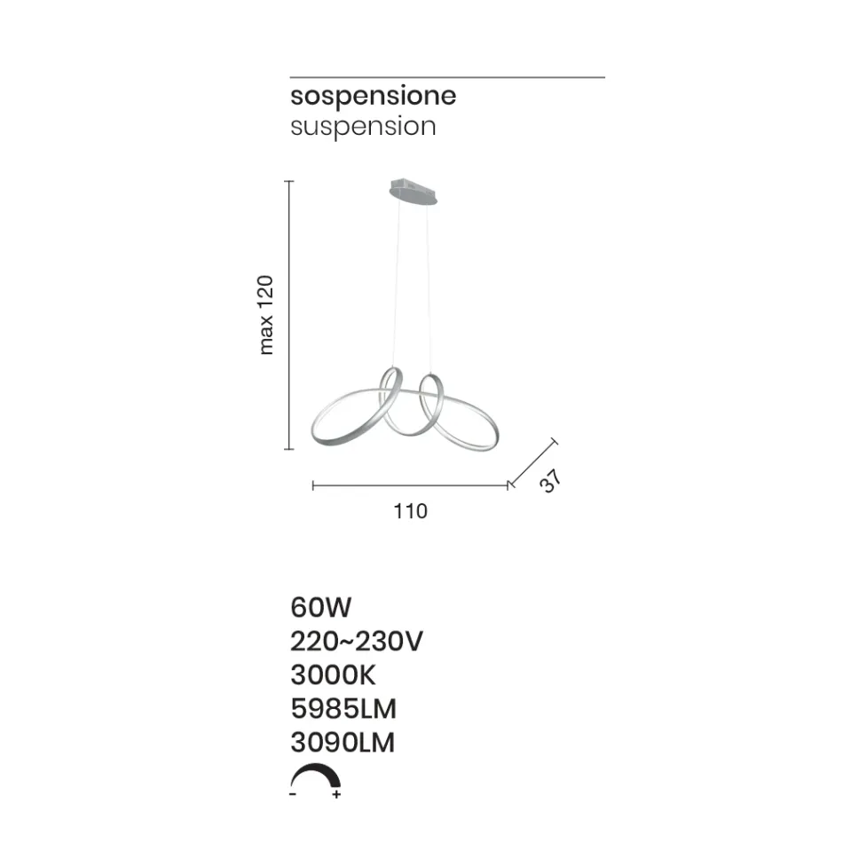Lampa wisząca Led ze Srebrnego Metalu, 2 Rozmiary Nowoczesny Design - Lumino Viadurini