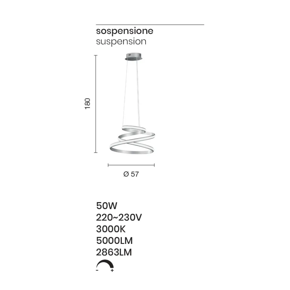 Lampa wisząca LED z malowanego na biało lub srebrno metalu - Rivolta Viadurini