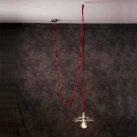 Nowoczesna lampa wisząca z kablem z czerwonego chromowanego jedwabiu Viadurini